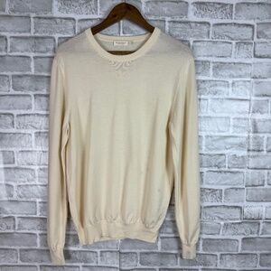 SuitSupply 100% Merino Wool Solid Cream Crew Neck Pullover Sweater Mens LARGE